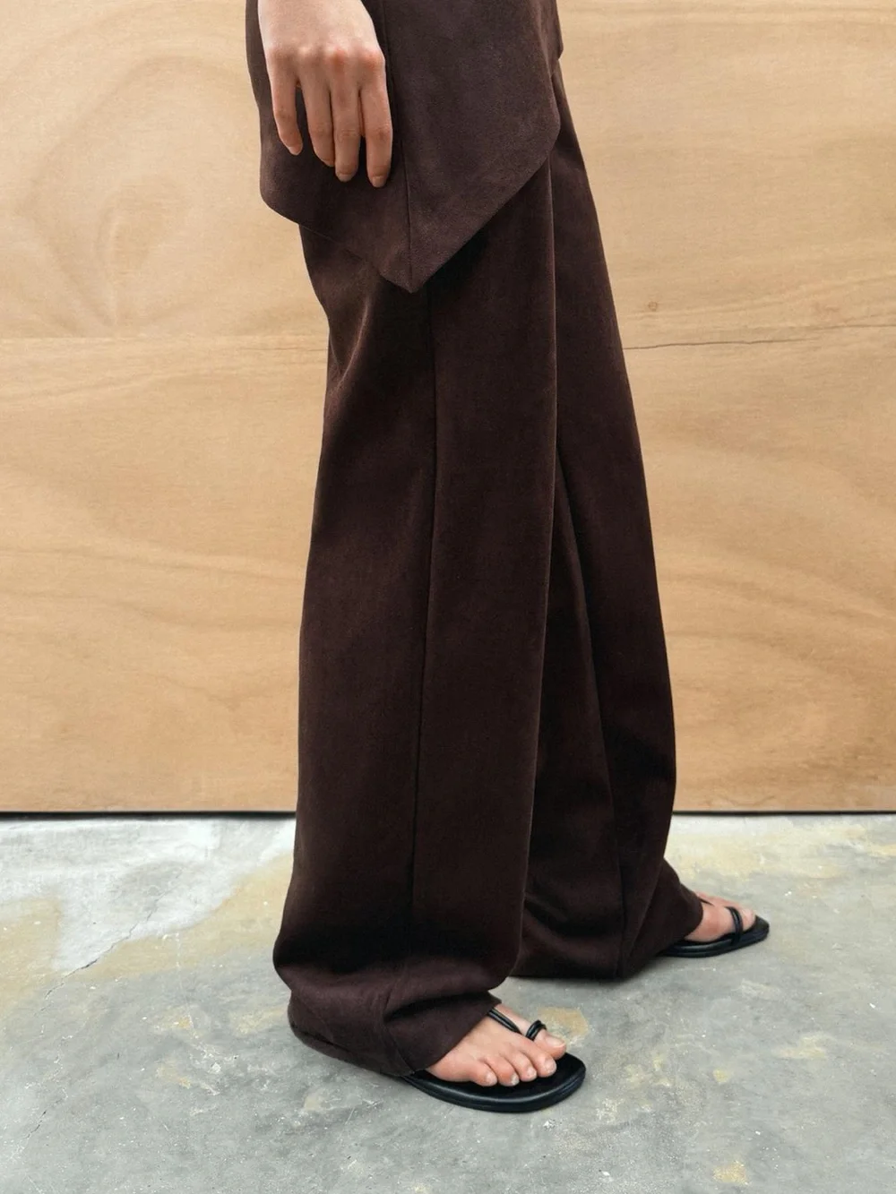 Zara NWT Wide-Leg faux suede Pants Dark Brown